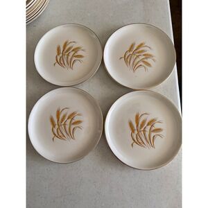 Vintage FS Golden Wheat Bread Butter Plates 22K Gold Rim Oven Proof Set of 4 USA